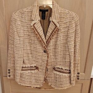 The Limited Textured Blazer in Beige with Dark Trim